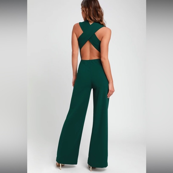 Thinking Out Loud Hunter Green Backless Jumpsuit - Picture 2 of 2
